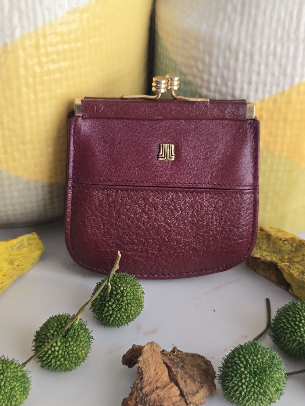 Vintage Lanvin Burgundy Leather Kiss-Lock Coin Purse GUC